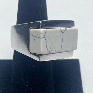 Vince Camuto Silver Tone Ring with White Howlite Rectangular Inlay